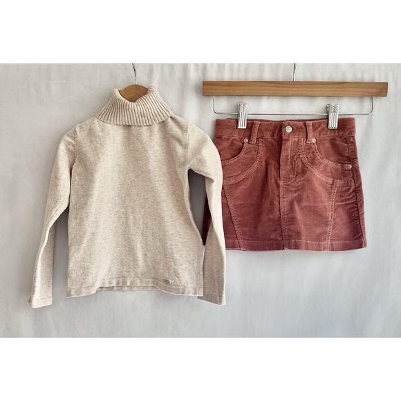 Mayoral Turtleneck Skirt Outfit 3T Ivory Velvet Nude Pink Girl Toddler EUC - Picture 2 of 3